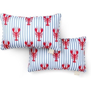 Martha Stewart Americana Embroidered Lobster Indoor Outdoor Decorative Pillow 2-Pack Set, UV Fade Resistant, Water Repellent, Coastal Design, Blue/Red, 18″x18″(Red/Blue)