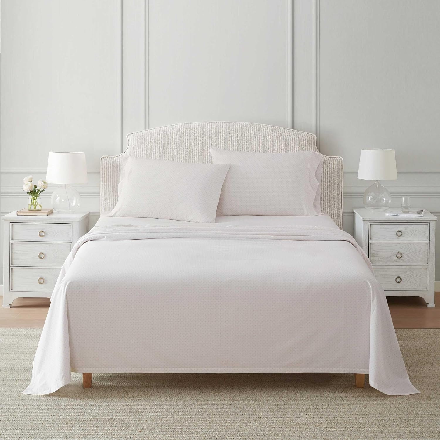 image:imageMartha Stewart Twin XL Size Sheet Set Breathable Cotton Percale Bedding with Matching Pillowcase Fully Elastic Fitted Sheet Deep Pocket Crisp amp Cooling AllSeason Comfort Small Gingham BluePolka Dot Pink
