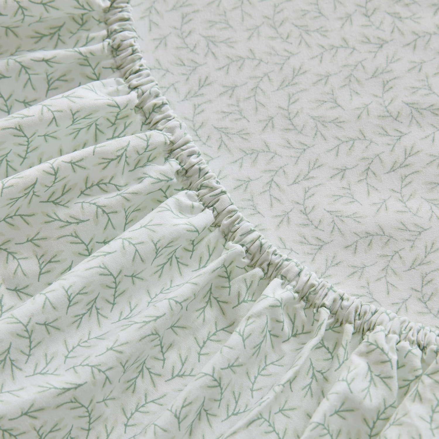 image:imageMartha Stewart Twin XL Size Sheet Set Breathable Cotton Percale Bedding with Matching Pillowcase Fully Elastic Fitted Sheet Deep Pocket Crisp amp Cooling AllSeason Comfort Small Gingham BlueLeaves Green
