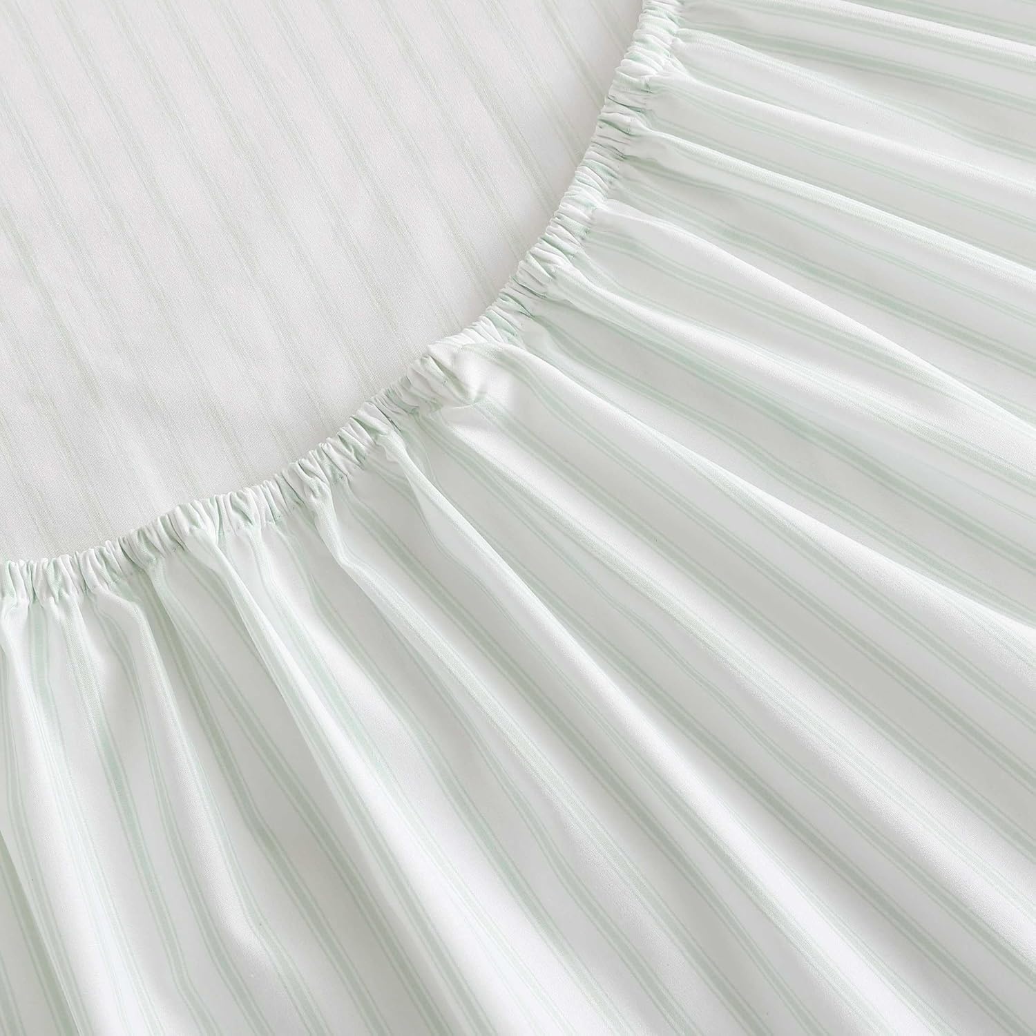 image:imageMartha Stewart Twin XL Size Sheet Set Breathable Cotton Percale Bedding with Matching Pillowcase Fully Elastic Fitted Sheet Deep Pocket Crisp amp Cooling AllSeason Comfort Small Gingham BlueTicking Stripe Green