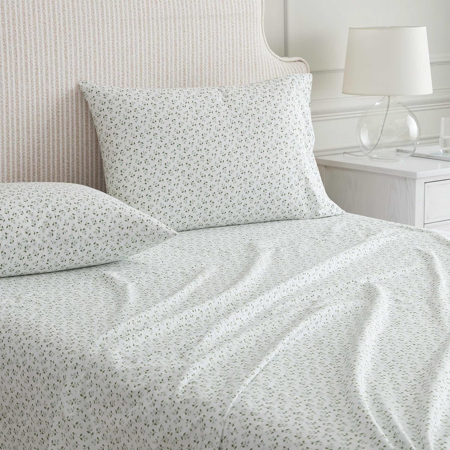 image:imageMartha Stewart Twin XL Size Sheet Set Breathable Cotton Percale Bedding with Matching Pillowcase Fully Elastic Fitted Sheet Deep Pocket Crisp amp Cooling AllSeason Comfort Small Gingham BlueKennedy Floral Green