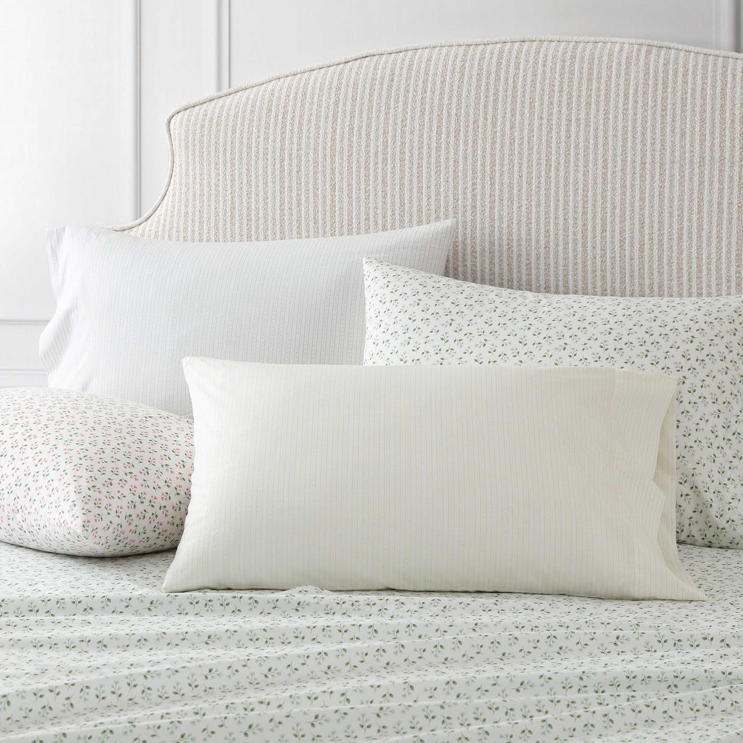 image:imageMartha Stewart Twin XL Size Sheet Set Breathable Cotton Percale Bedding with Matching Pillowcase Fully Elastic Fitted Sheet Deep Pocket Crisp amp Cooling AllSeason Comfort Small Gingham BlueKennedy Floral Pink
