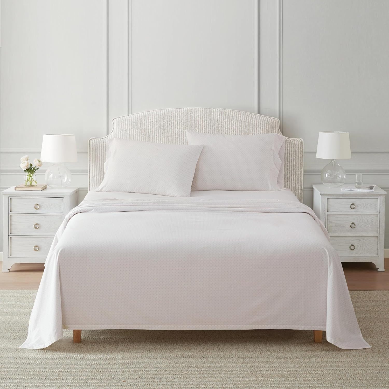 image:imageMartha Stewart Twin XL Size Sheet Set Breathable Cotton Percale Bedding with Matching Pillowcase Fully Elastic Fitted Sheet Deep Pocket Crisp amp Cooling AllSeason Comfort Small Gingham BluePolka Dot Pink