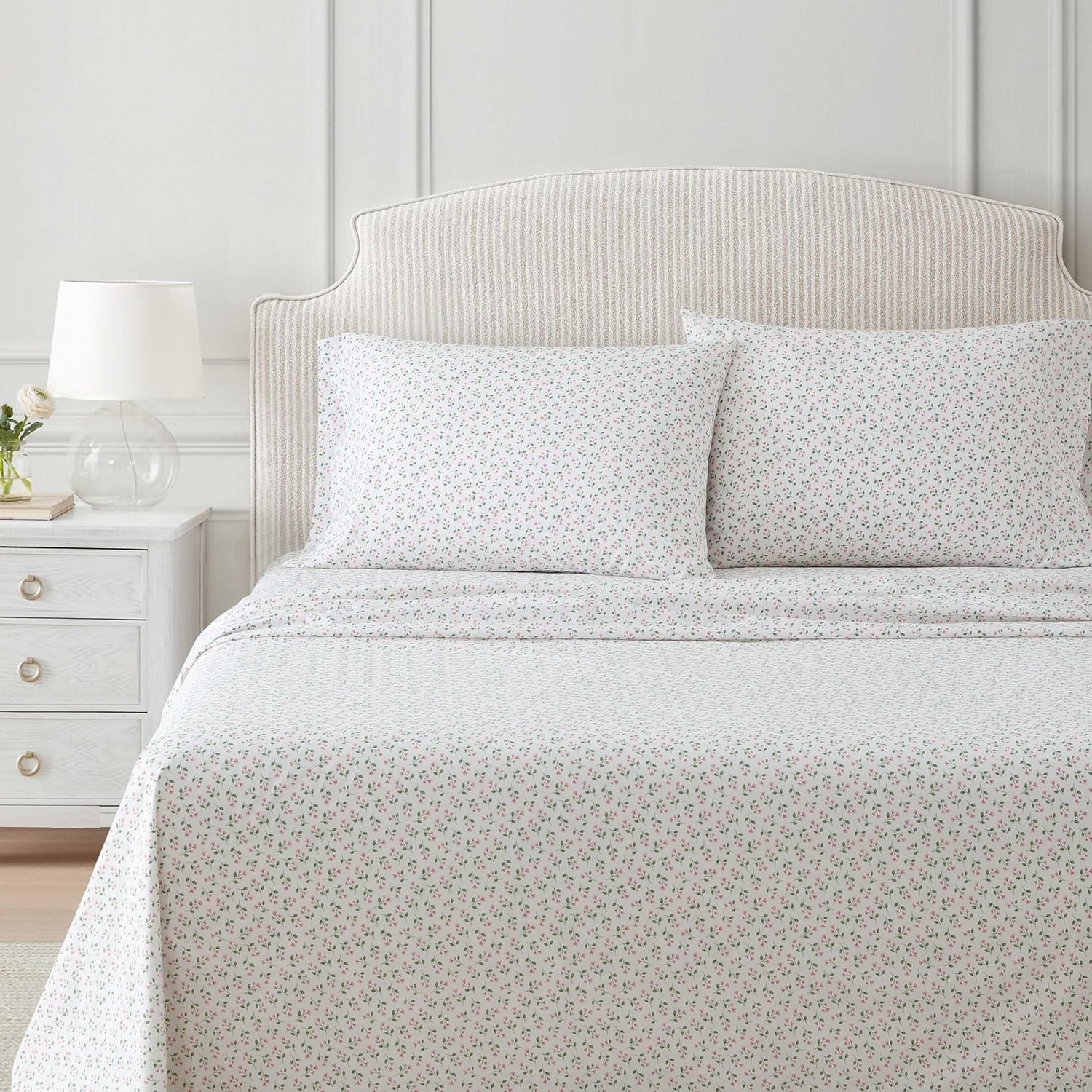 image:imageMartha Stewart Twin XL Size Sheet Set Breathable Cotton Percale Bedding with Matching Pillowcase Fully Elastic Fitted Sheet Deep Pocket Crisp amp Cooling AllSeason Comfort Small Gingham BlueKennedy Floral Pink