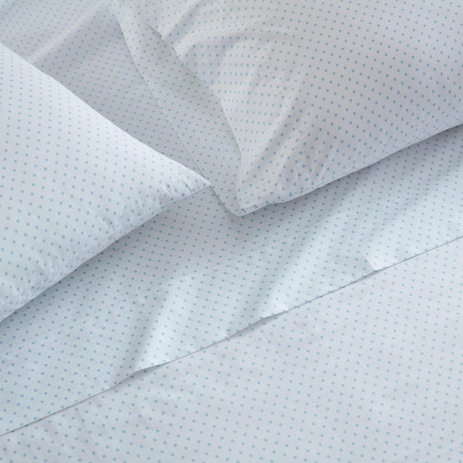 image:imageMartha Stewart Twin XL Size Sheet Set Breathable Cotton Percale Bedding with Matching Pillowcase Fully Elastic Fitted Sheet Deep Pocket Crisp amp Cooling AllSeason Comfort Small Gingham BluePolka Dot Blue