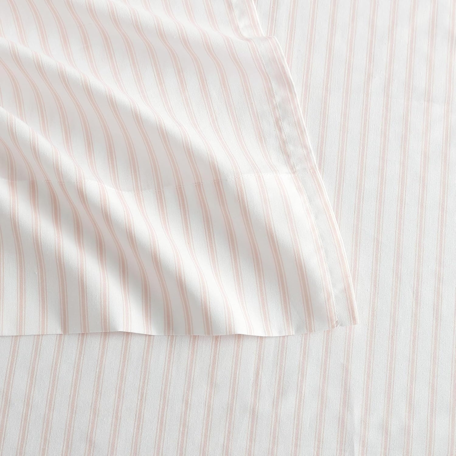 image:imageMartha Stewart Twin XL Size Sheet Set Breathable Cotton Percale Bedding with Matching Pillowcase Fully Elastic Fitted Sheet Deep Pocket Crisp amp Cooling AllSeason Comfort Small Gingham BlueTicking Stripe Pink