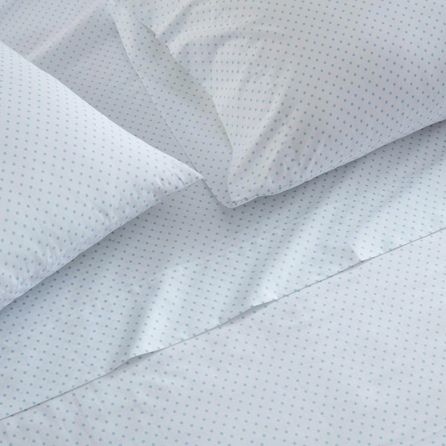 image:imageMartha Stewart Twin XL Size Sheet Set Breathable Cotton Percale Bedding with Matching Pillowcase Fully Elastic Fitted Sheet Deep Pocket Crisp amp Cooling AllSeason Comfort Small Gingham BluePolka Dot Blue