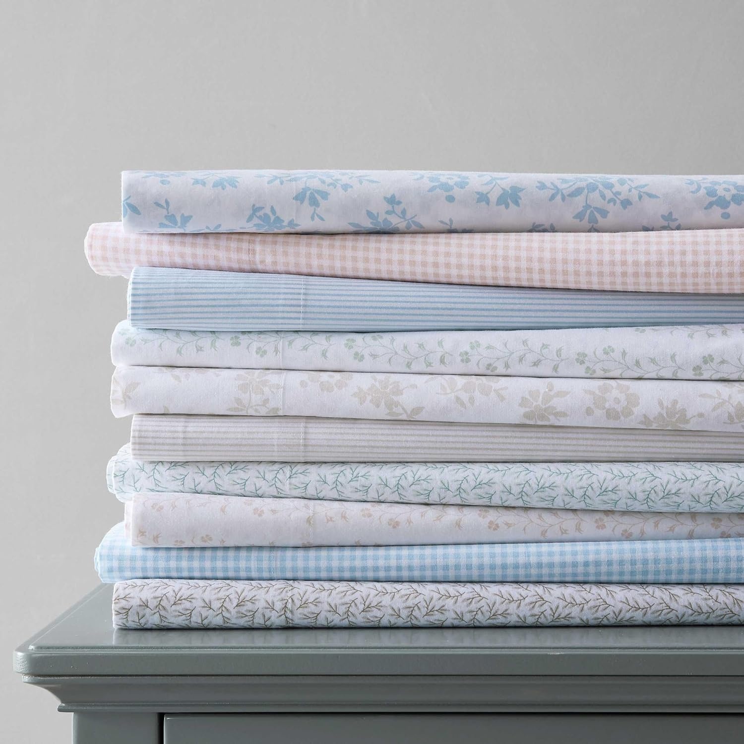 image:imageMartha Stewart Twin XL Size Sheet Set Breathable Cotton Percale Bedding with Matching Pillowcase Fully Elastic Fitted Sheet Deep Pocket Crisp amp Cooling AllSeason Comfort Small Gingham BlueDitsy Vine Green