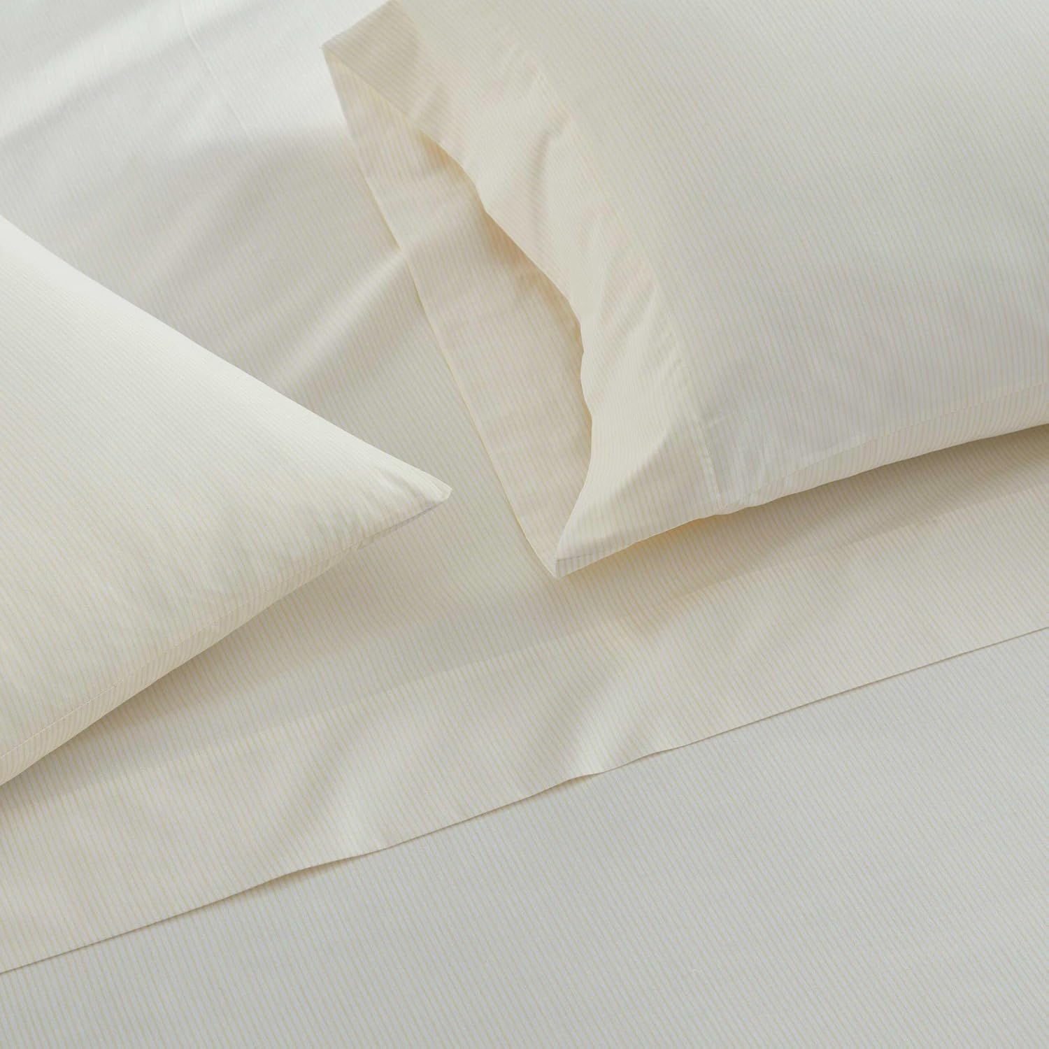 image:imageMartha Stewart Twin XL Size Sheet Set Breathable Cotton Percale Bedding with Matching Pillowcase Fully Elastic Fitted Sheet Deep Pocket Crisp amp Cooling AllSeason Comfort Small Gingham BlueStripe Yellow