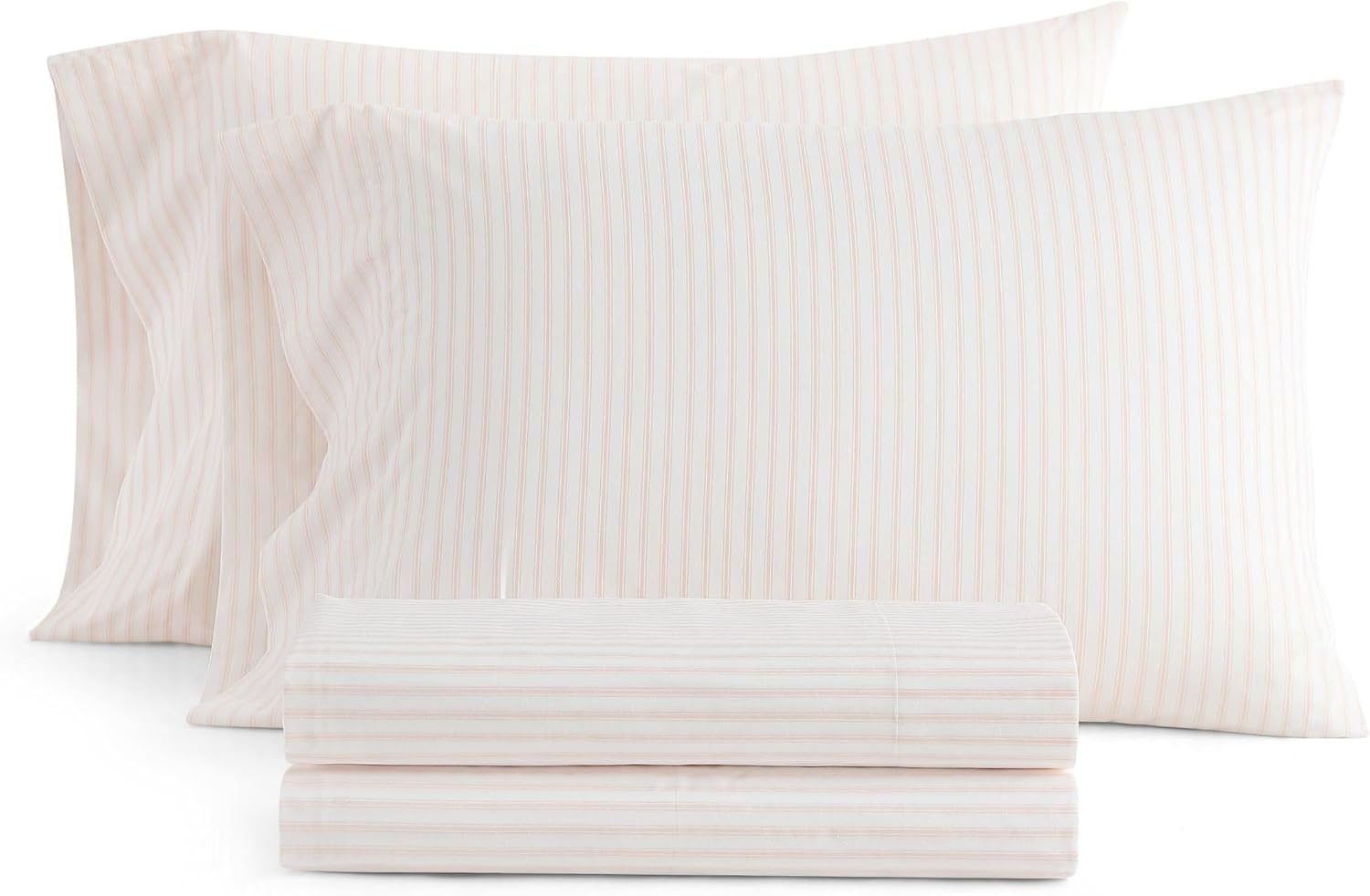 image:imageMartha Stewart Twin XL Size Sheet Set Breathable Cotton Percale Bedding with Matching Pillowcase Fully Elastic Fitted Sheet Deep Pocket Crisp amp Cooling AllSeason Comfort Small Gingham BlueTicking Stripe Pink