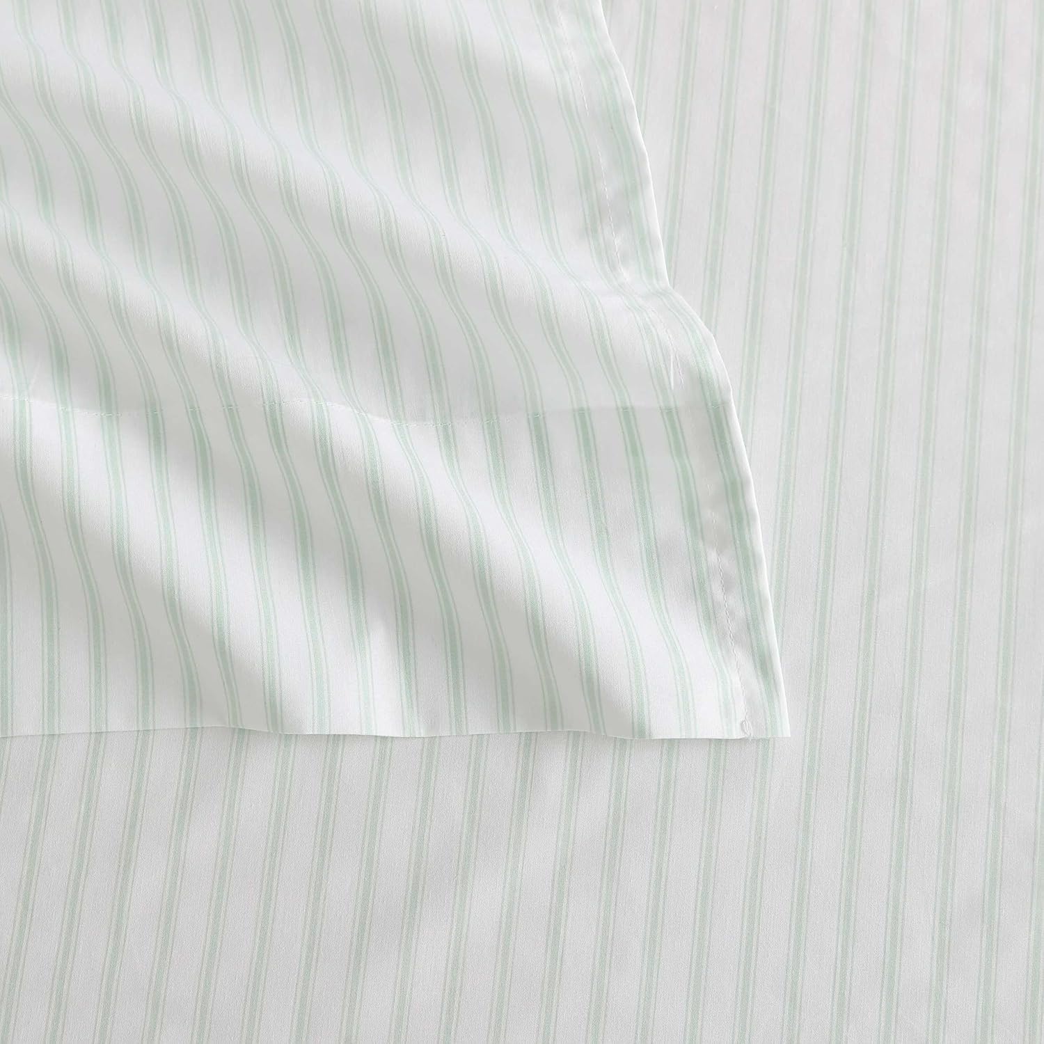 image:imageMartha Stewart Twin XL Size Sheet Set Breathable Cotton Percale Bedding with Matching Pillowcase Fully Elastic Fitted Sheet Deep Pocket Crisp amp Cooling AllSeason Comfort Small Gingham BlueTicking Stripe Green