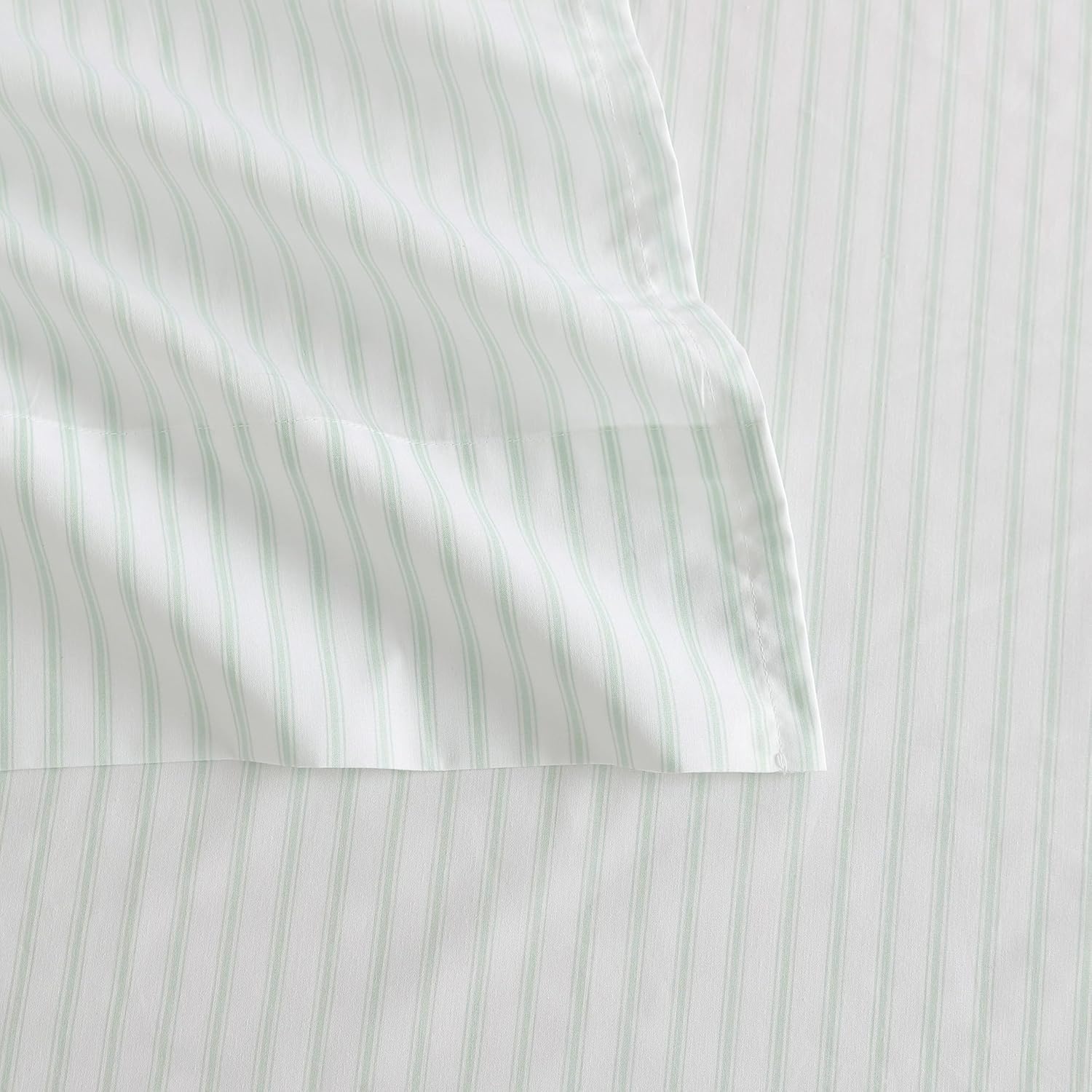 image:imageMartha Stewart Twin XL Size Sheet Set Breathable Cotton Percale Bedding with Matching Pillowcase Fully Elastic Fitted Sheet Deep Pocket Crisp amp Cooling AllSeason Comfort Small Gingham BlueTicking Stripe Green
