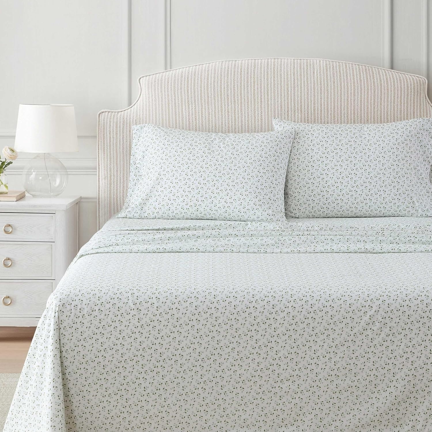 image:imageMartha Stewart Twin XL Size Sheet Set Breathable Cotton Percale Bedding with Matching Pillowcase Fully Elastic Fitted Sheet Deep Pocket Crisp amp Cooling AllSeason Comfort Small Gingham BlueKennedy Floral Green