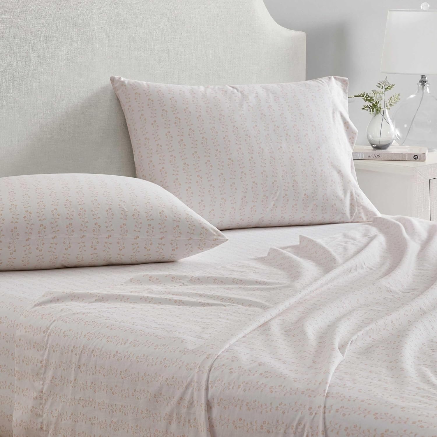 image:imageMartha Stewart Twin XL Size Sheet Set Breathable Cotton Percale Bedding with Matching Pillowcase Fully Elastic Fitted Sheet Deep Pocket Crisp amp Cooling AllSeason Comfort Small Gingham BlueDitsy Vine Pink