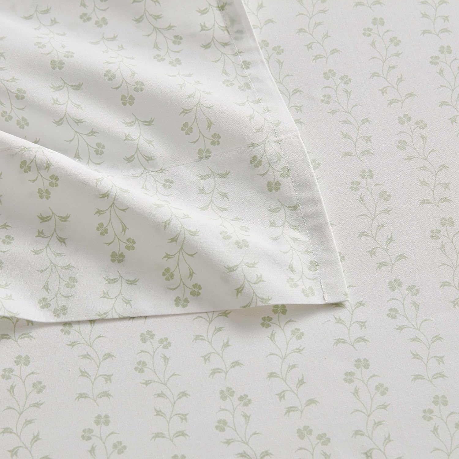 image:imageMartha Stewart Twin XL Size Sheet Set Breathable Cotton Percale Bedding with Matching Pillowcase Fully Elastic Fitted Sheet Deep Pocket Crisp amp Cooling AllSeason Comfort Small Gingham BlueDitsy Vine Green