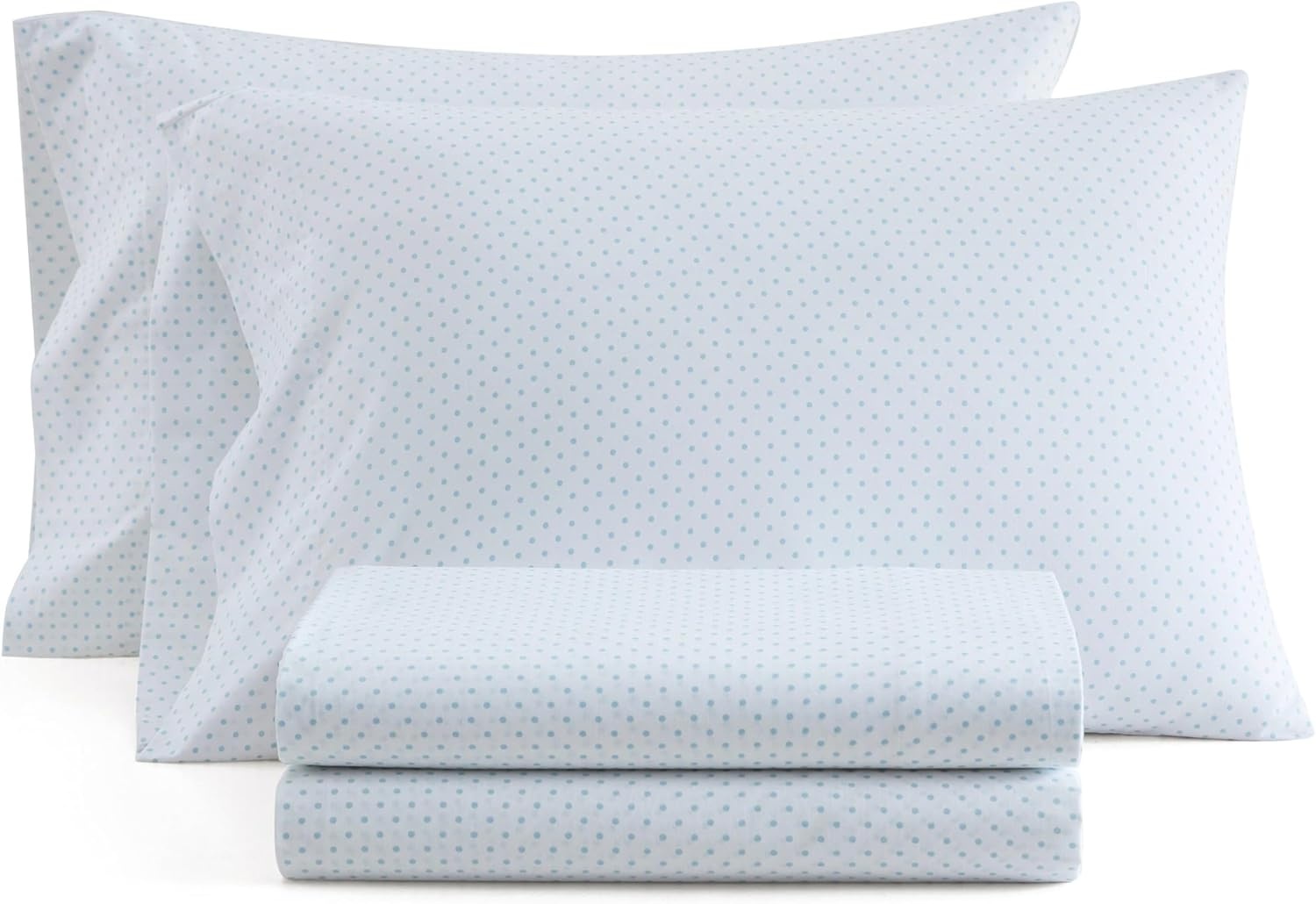 image:imageMartha Stewart Twin XL Size Sheet Set Breathable Cotton Percale Bedding with Matching Pillowcase Fully Elastic Fitted Sheet Deep Pocket Crisp amp Cooling AllSeason Comfort Small Gingham BluePolka Dot Blue