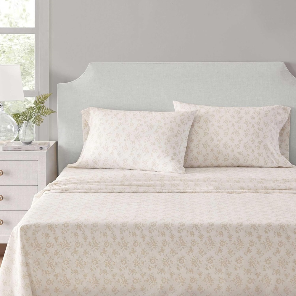 image:imageMartha Stewart  Twin XL Size Sheet Set Breathable Cotton Percale Bedding with Matching Pillowcase Fully Elastic Fitted Sheet Deep Pocket Crisp amp Cooling AllSeason Comfort Small Gingham BlueFloral White
