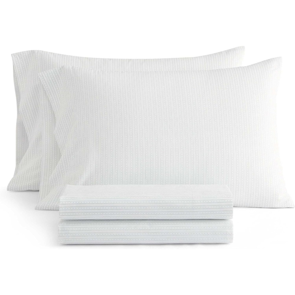 image:imageMartha Stewart Twin XL Size Sheet Set Breathable Cotton Percale Bedding with Matching Pillowcase Fully Elastic Fitted Sheet Deep Pocket Crisp amp Cooling AllSeason Comfort Small Gingham BlueDottie Stripe Green