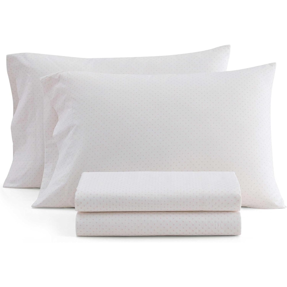 image:imageMartha Stewart  Twin XL Size Sheet Set Breathable Cotton Percale Bedding with Matching Pillowcase Fully Elastic Fitted Sheet Deep Pocket Crisp amp Cooling AllSeason Comfort Small Gingham BluePolka Dot Pink