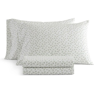 Martha Stewart – Twin XL Size Sheet Set, Breathable Cotton Percale Bedding with Matching Pillowcase, Fully Elastic Fitted Sheet, Deep Pocket, Crisp & Cooling All-Season Comfort (Small Gingham Blue)(Kennedy Floral Green)