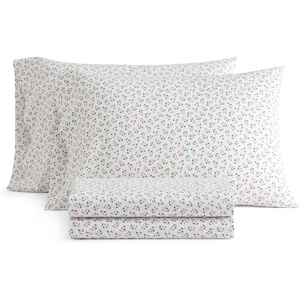 Martha Stewart – Twin XL Size Sheet Set, Breathable Cotton Percale Bedding with Matching Pillowcase, Fully Elastic Fitted Sheet, Deep Pocket, Crisp & Cooling All-Season Comfort (Small Gingham Blue)(Kennedy Floral Pink)