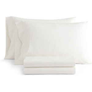 Martha Stewart – Twin XL Size Sheet Set, Breathable Cotton Percale Bedding with Matching Pillowcase, Fully Elastic Fitted Sheet, Deep Pocket, Crisp & Cooling All-Season Comfort (Small Gingham Blue)(Dottie Stripe Yellow)