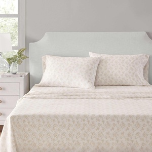 Martha Stewart – Twin XL Size Sheet Set, Breathable Cotton Percale Bedding with Matching Pillowcase, Fully Elastic Fitted Sheet, Deep Pocket, Crisp & Cooling All-Season Comfort (Small Gingham Blue)(Floral White)