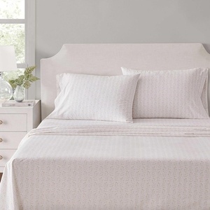 Martha Stewart – Twin XL Size Sheet Set, Breathable Cotton Percale Bedding with Matching Pillowcase, Fully Elastic Fitted Sheet, Deep Pocket, Crisp & Cooling All-Season Comfort (Small Gingham Blue)(Ditsy Vine Pink)