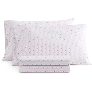 Martha Stewart – Twin XL Size Sheet Set, Breathable Cotton Percale Bedding with Matching Pillowcase, Fully Elastic Fitted Sheet, Deep Pocket, Crisp & Cooling All-Season Comfort (Small Gingham Blue)(Floral Stripe Pink)