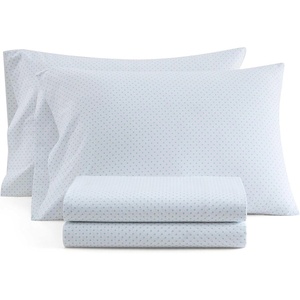 Martha Stewart – Twin XL Size Sheet Set, Breathable Cotton Percale Bedding with Matching Pillowcase, Fully Elastic Fitted Sheet, Deep Pocket, Crisp & Cooling All-Season Comfort (Small Gingham Blue)(Polka Dot Blue)