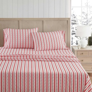 Martha Stewart – Twin XL Size Sheet Set, Breathable Cotton Percale Bedding with Matching Pillowcase, Fully Elastic Fitted Sheet, Deep Pocket, Crisp & Cooling All-Season Comfort (Small Gingham Blue)(Rose Ribbon Red)