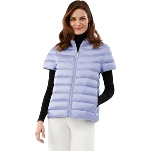 Martha Stewart Women’s Quilted Down Puffer Vest, Lightweight Short Sleeve Jacket with Pockets, Warm Winter Coat(Bellflower)
