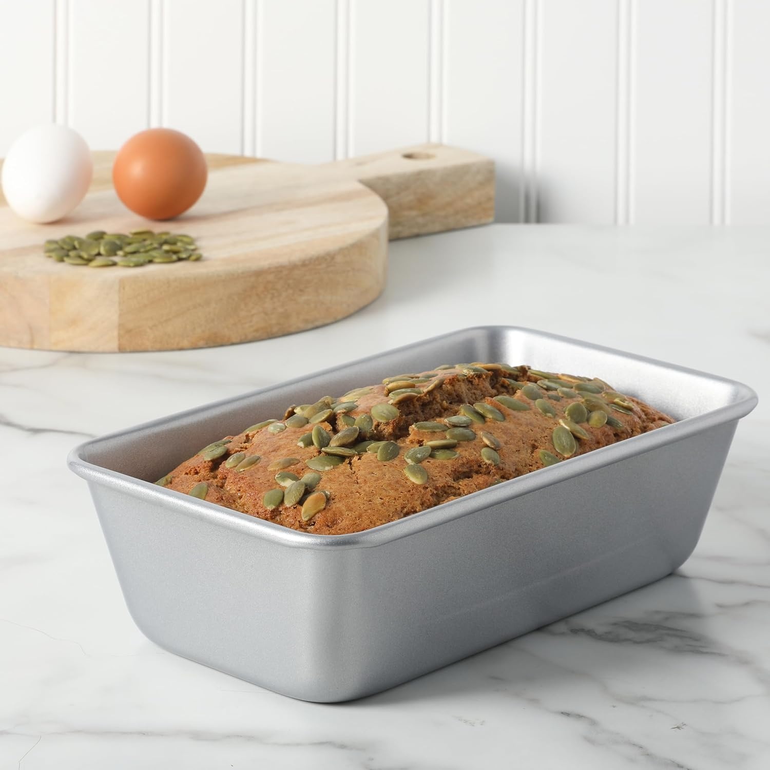 image:imageMartha Stewart Gallen 9 Inch Nonstick Carbon Steel Loaf Pan Champagne Durable Bakeware for Even Baking and Easy ReleaseSilver