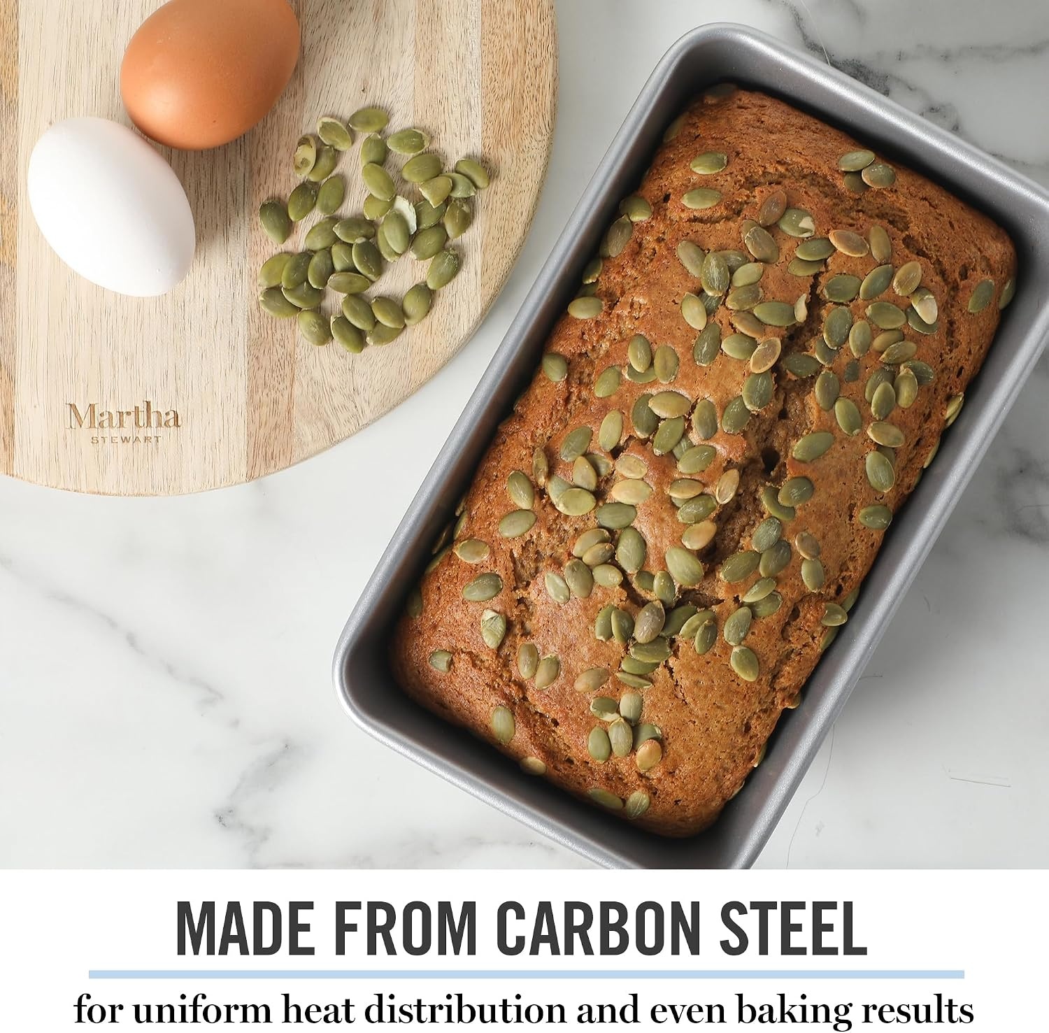 image:imageMartha Stewart Gallen 9 Inch Nonstick Carbon Steel Loaf Pan Champagne Durable Bakeware for Even Baking and Easy ReleaseSilver
