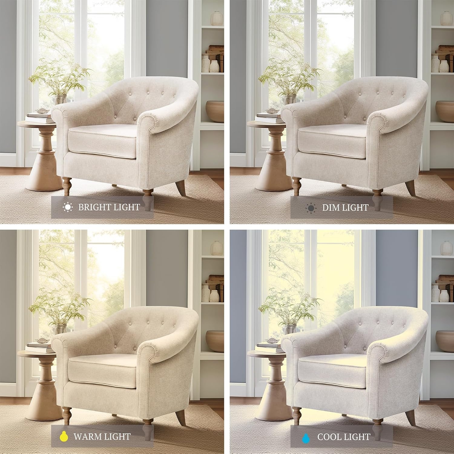 image:imageMartha Stewart Fayette Accent Chair for Living Room Bedford Collection Tufted Back Traditional Rolled Arms 6 Thick Removable Cushion Modern Farmhouse Furniture Bedroom Chair 35 Wide Cream