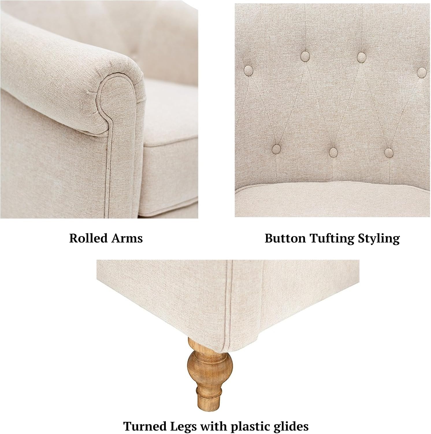 image:imageMartha Stewart Fayette Accent Chair for Living Room Bedford Collection Tufted Back Traditional Rolled Arms 6 Thick Removable Cushion Modern Farmhouse Furniture Bedroom Chair 35 Wide Cream