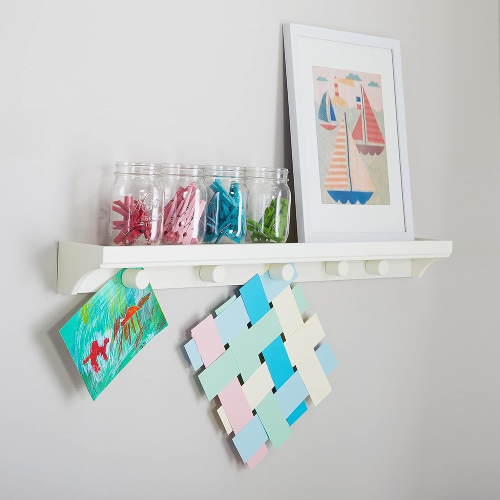 image:imageMartha Stewart Crafting Kids Art Display Linen White Magnetic Childrens Hanging Artwork Display Shelf Wooden Wall MountCreamy White