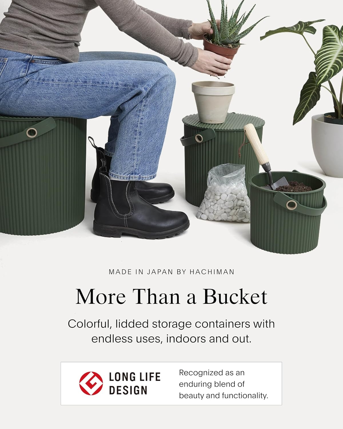 image:imageMartha by Martha Stewart Hachiman Extra Large Bucket HandsFree Filling Easy to Stack and Store Indoor Outdoor UseGarden Green