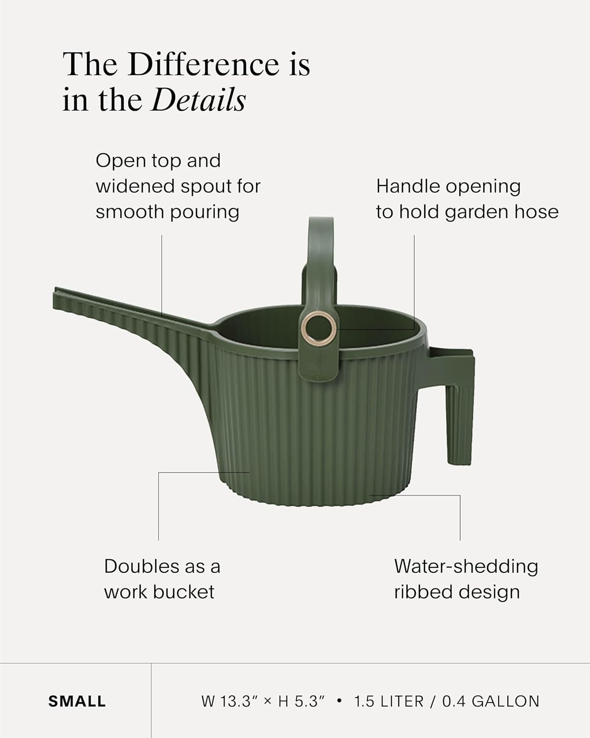 image:imageMartha by Martha Stewart Hachiman Small Watering Can with Widened Spout 15 L Plant Watering Can for Indoor and Outdoor Plants HandsFree Filling 133 53 OliveOlive