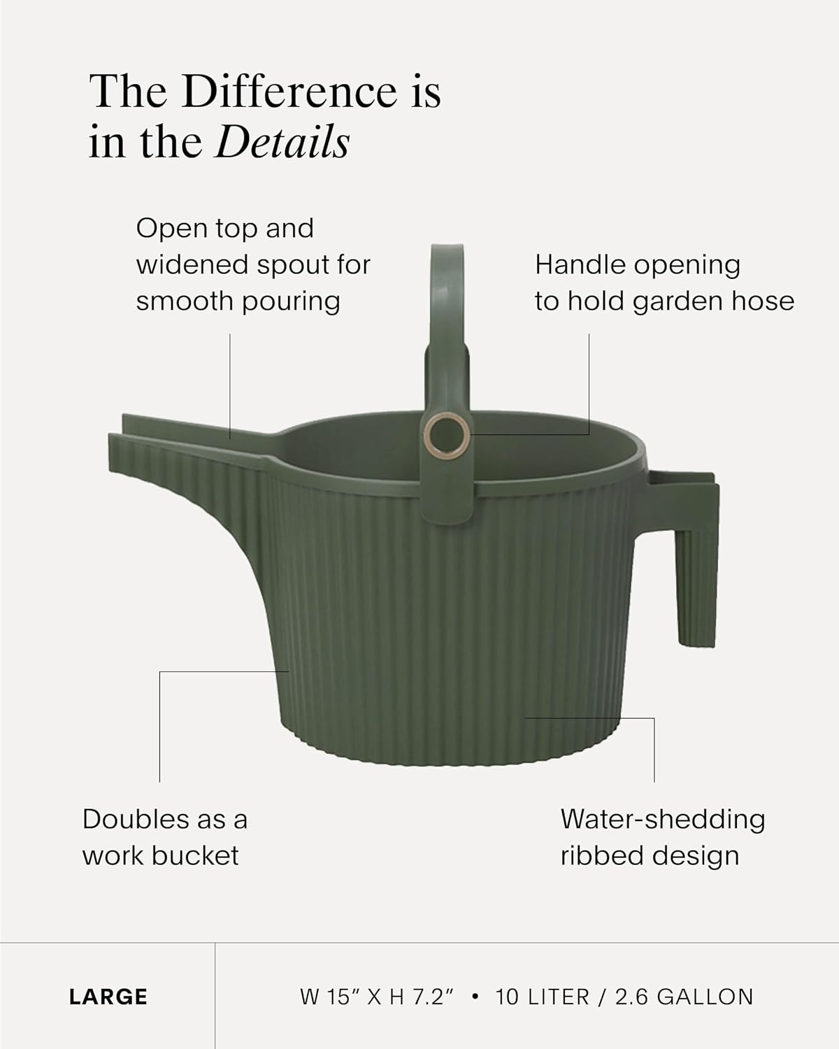 image:imageMartha by Martha Stewart Hachiman Small Watering Can with Widened Spout 15 L Plant Watering Can for Indoor and Outdoor Plants HandsFree Filling 133 53 OliveWhite