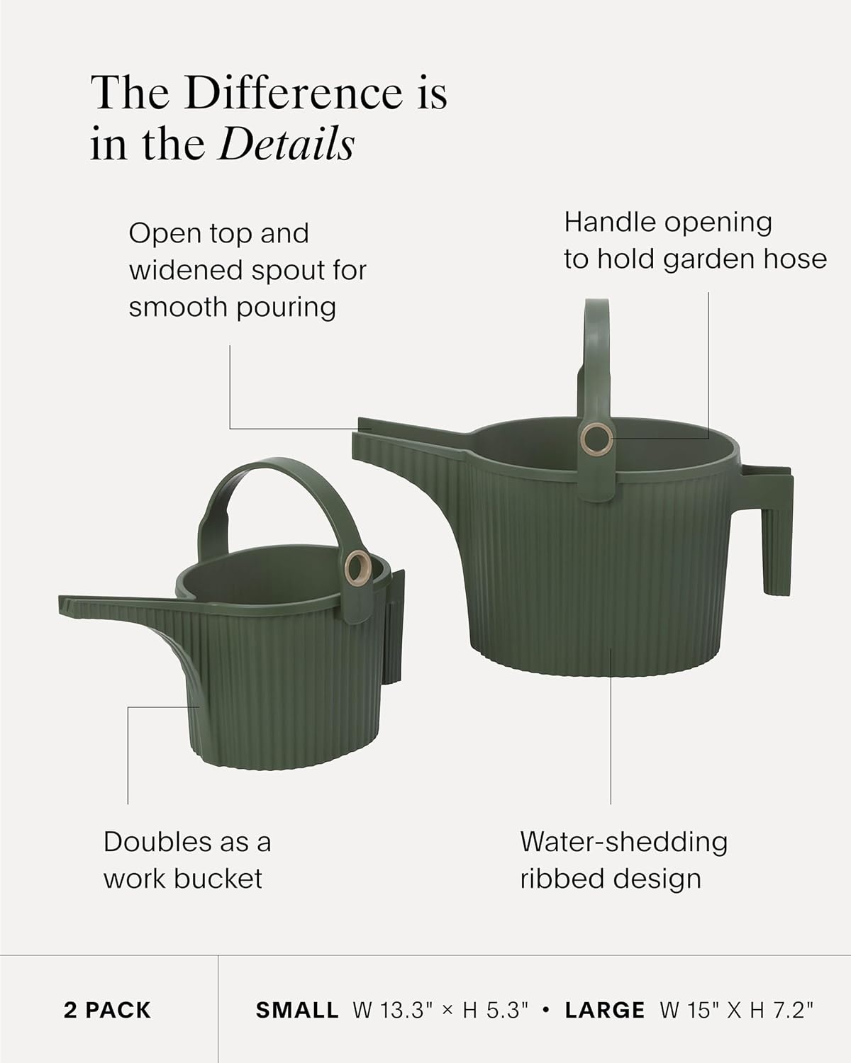 image:imageMartha by Martha Stewart Hachiman Small Watering Can with Widened Spout 15 L Plant Watering Can for Indoor and Outdoor Plants HandsFree Filling 133 53 OliveWhite