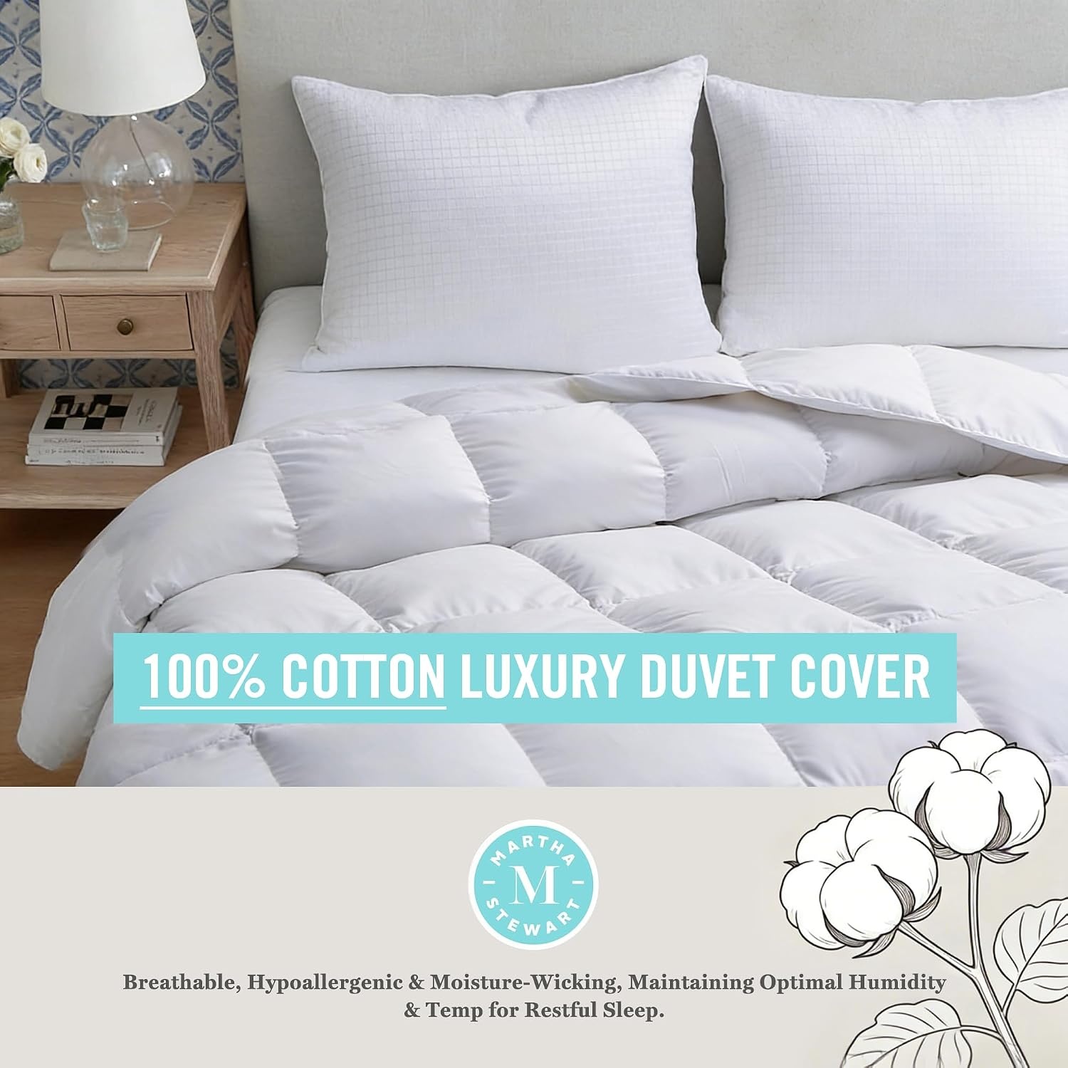 image:imageMartha Stewart Luxury White Goose Feathers Down Fiber Comforter King Size Hotel Collection 100 Cotton Cover Comforter All Season Medium Warmth Breathable Hypoallergenic 106 x 90 InchExtra WarmthWhite