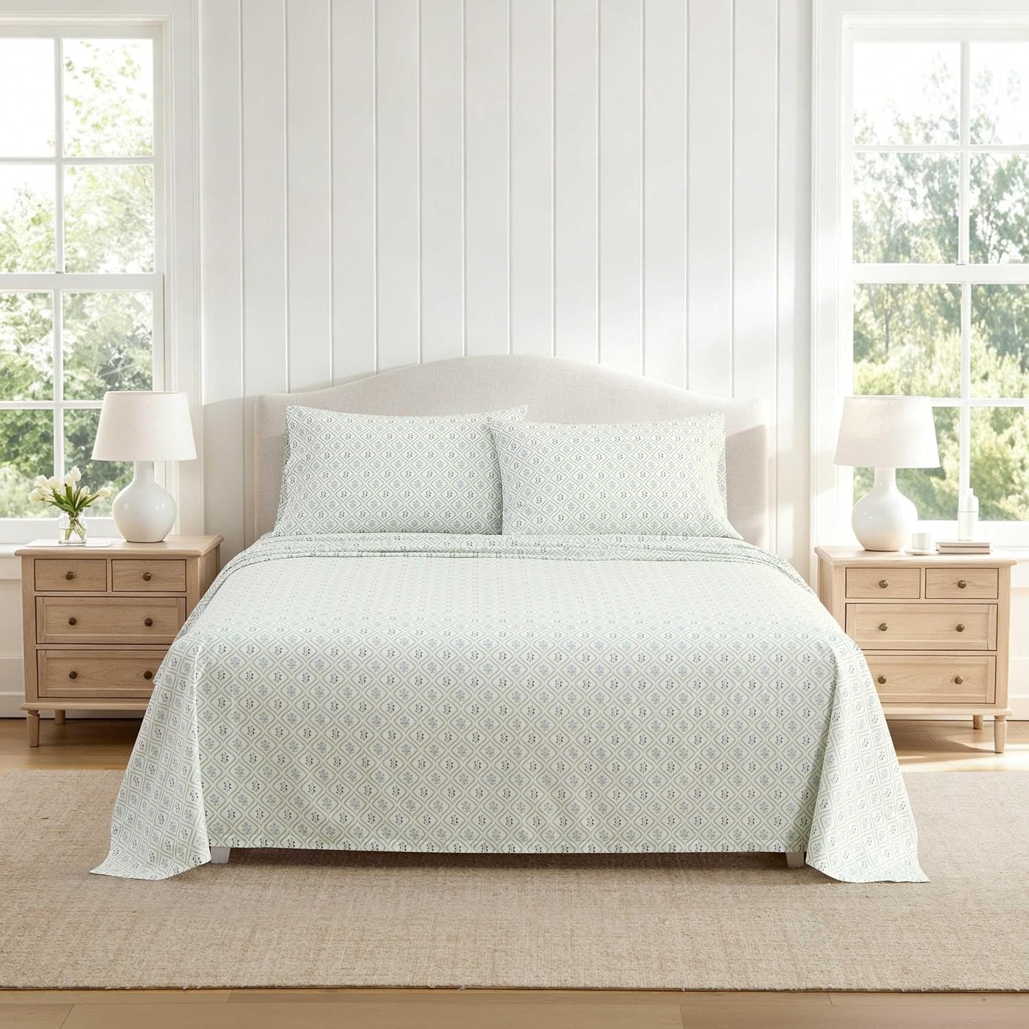 image:imageMartha Stewart Full Sheet Set with Fitted Sheet amp Pillowcases Cotton Percale Bedding with a Smooth Feel Deep Pocket Gingham BrownCosta Blue