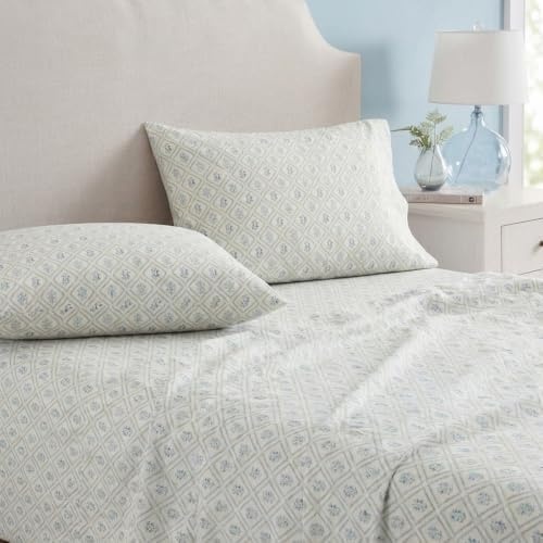 image:imageMartha Stewart Full Sheet Set with Fitted Sheet amp Pillowcases Cotton Percale Bedding with a Smooth Feel Deep Pocket Gingham BrownCosta Blue