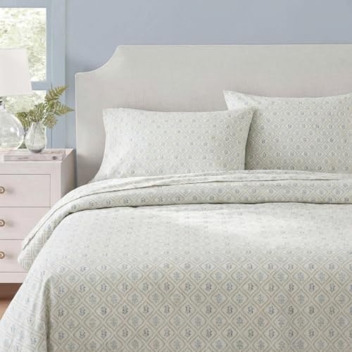 image:imageMartha Stewart Full Sheet Set with Fitted Sheet amp Pillowcases Cotton Percale Bedding with a Smooth Feel Deep Pocket Gingham BrownCosta Blue