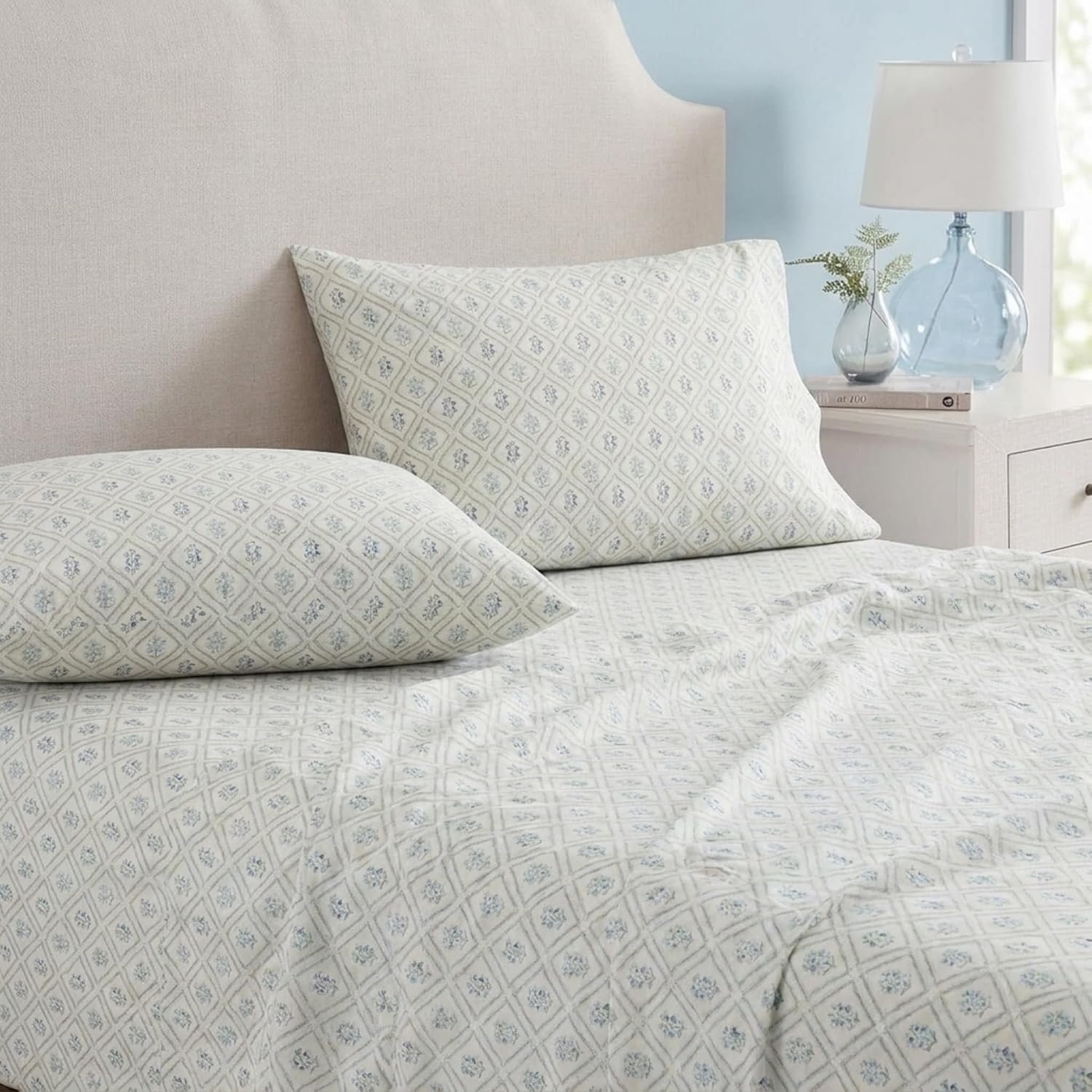 image:imageMartha Stewart Full Sheet Set with Fitted Sheet amp Pillowcases Cotton Percale Bedding with a Smooth Feel Deep Pocket Gingham BrownCosta Blue