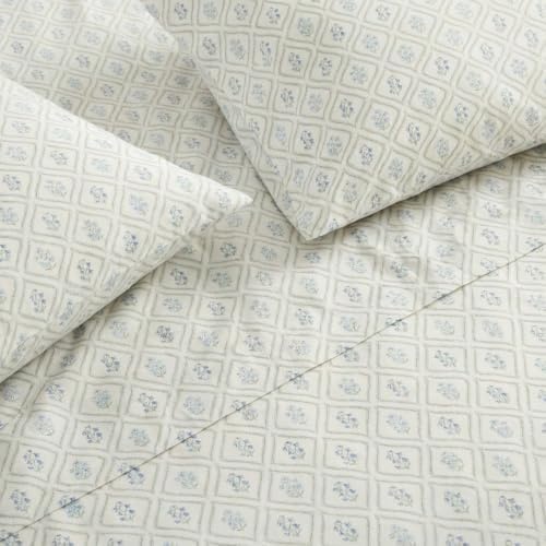 image:imageMartha Stewart Full Sheet Set with Fitted Sheet amp Pillowcases Cotton Percale Bedding with a Smooth Feel Deep Pocket Gingham BrownCosta Blue
