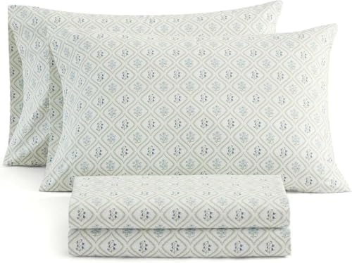 image:imageMartha Stewart Full Sheet Set with Fitted Sheet amp Pillowcases Cotton Percale Bedding with a Smooth Feel Deep Pocket Gingham BrownCosta Blue