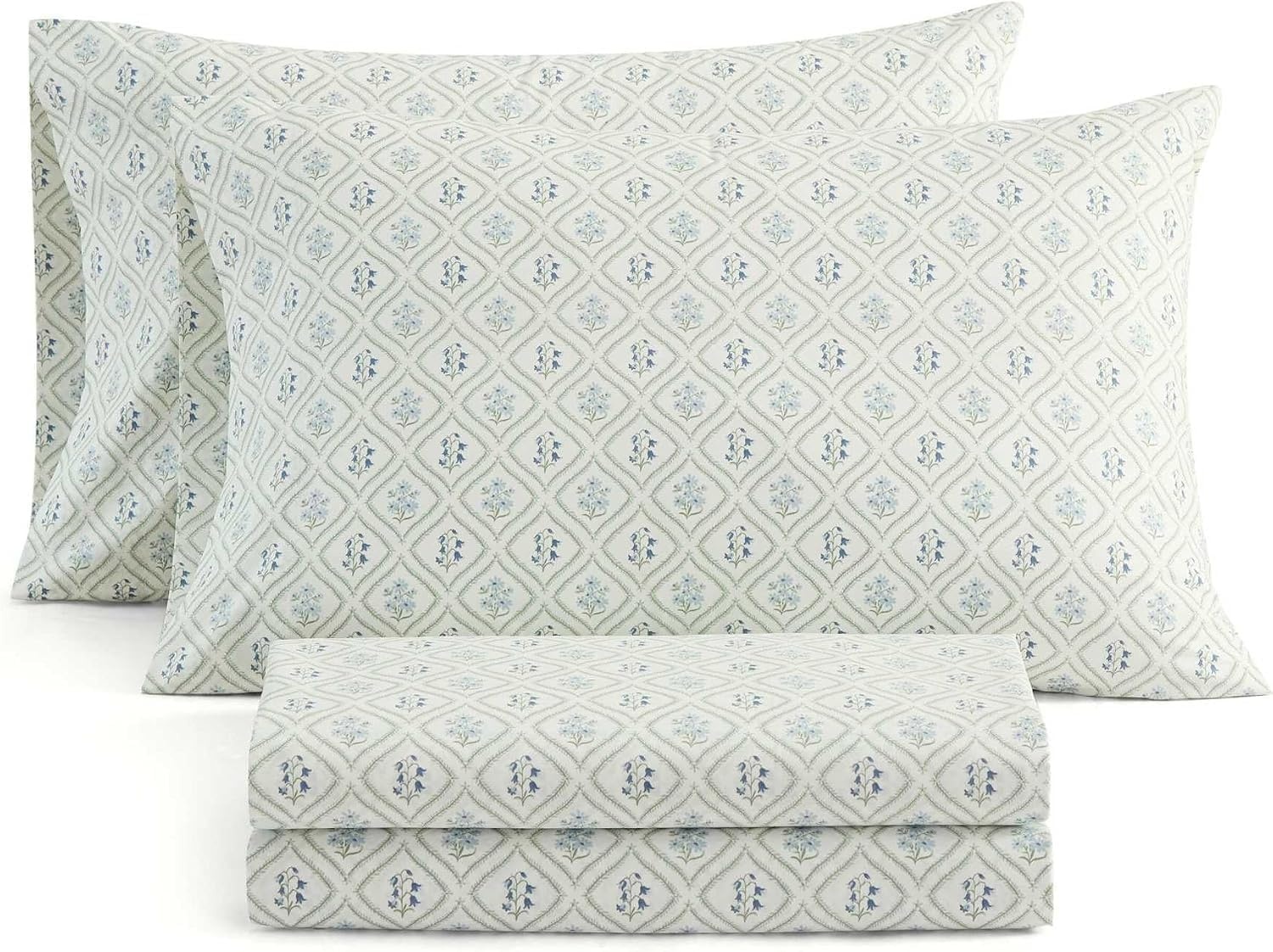 image:imageMartha Stewart Full Sheet Set with Fitted Sheet amp Pillowcases Cotton Percale Bedding with a Smooth Feel Deep Pocket Gingham BrownCosta Blue