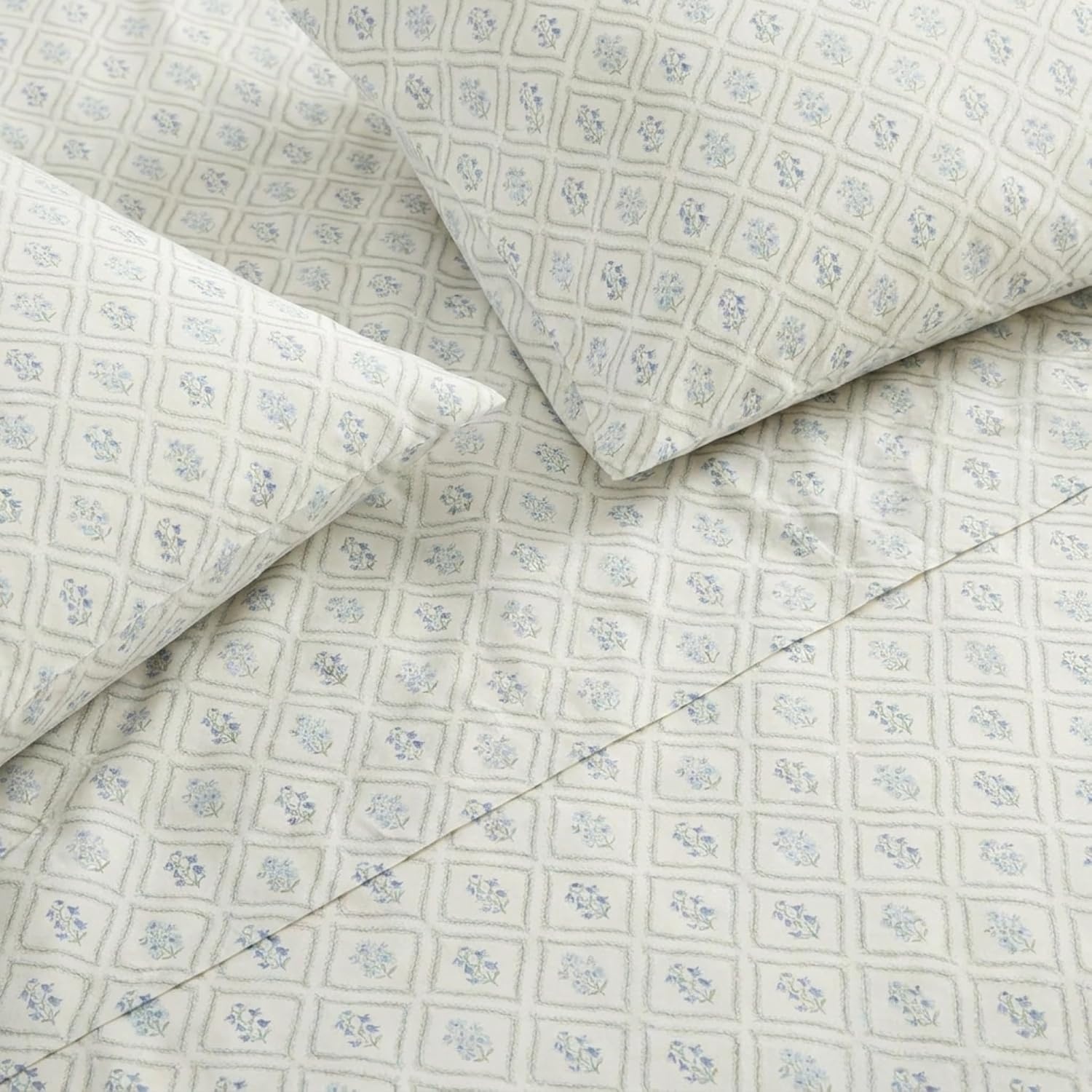 image:imageMartha Stewart Full Sheet Set with Fitted Sheet amp Pillowcases Cotton Percale Bedding with a Smooth Feel Deep Pocket Gingham BrownCosta Blue